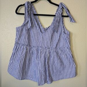 NWT WHO WHAT WEAR Stripped Tie Tank Top cotton/linen blend size Large Blue/White